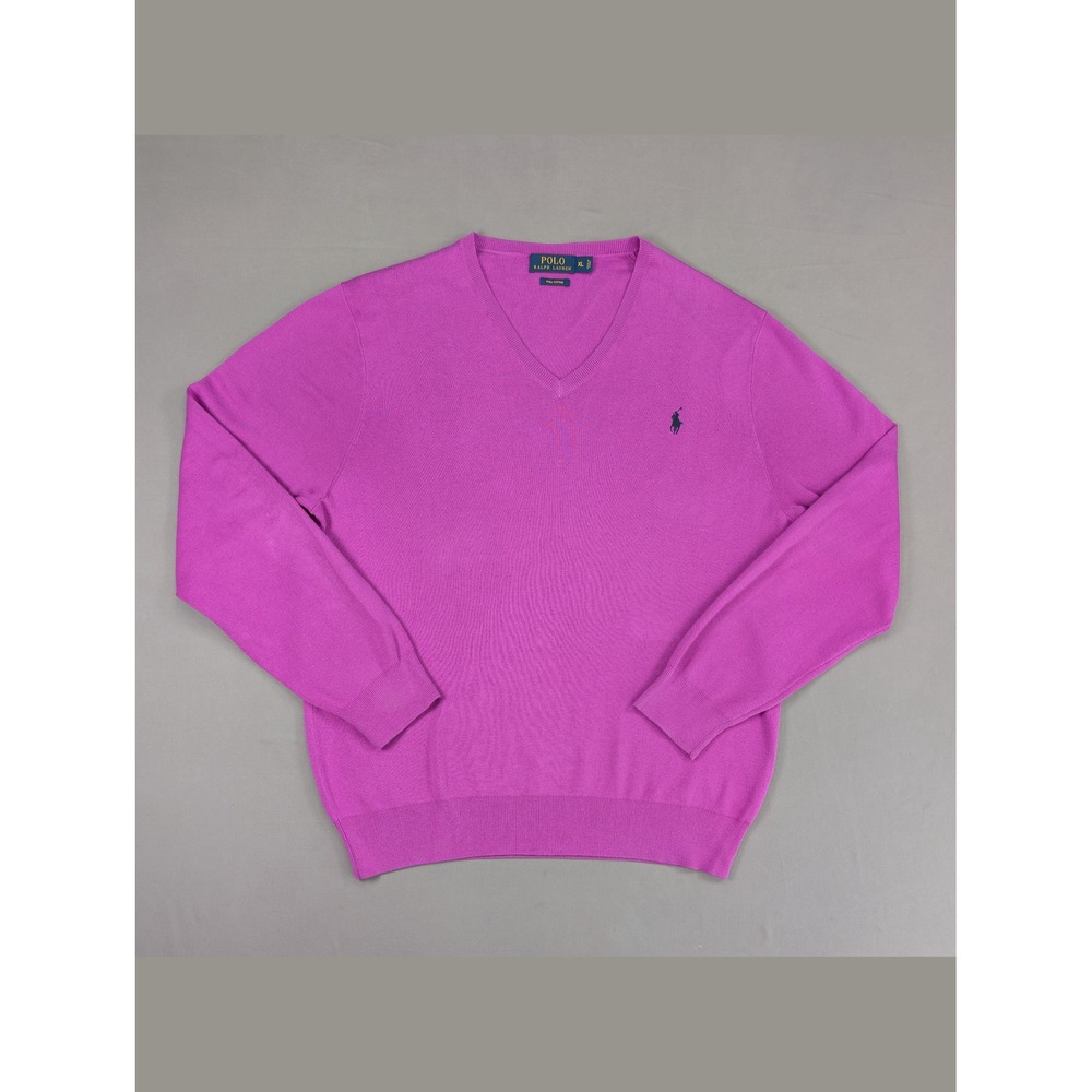 Polo Ralph Lauren Men's XL Purple Pima Cotton V-Neck Sweater Black Pony